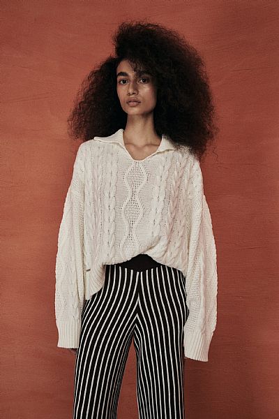 W-0471 KNIT BRAIDED POLO